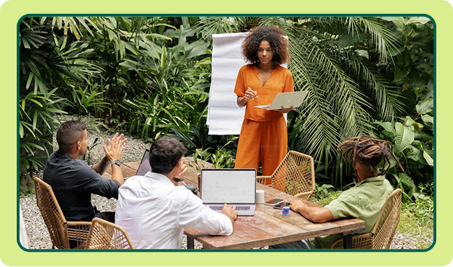 Outdoor meeting with presentation happening